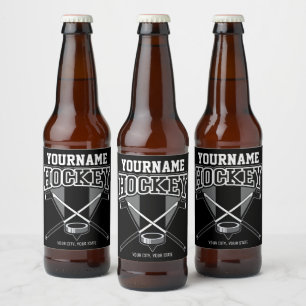 Personalised NAME Hockey Player Stick Puck Team   Beer Bottle Label
