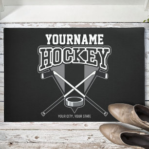 Personalised NAME Hockey Player Stick Puck Team Doormat