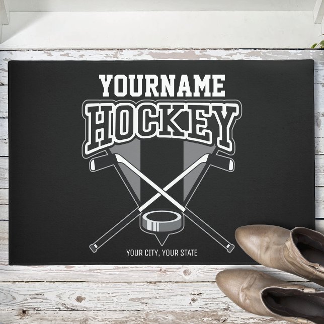 Personalised NAME Hockey Player Stick Puck Team  Doormat (Creator Uploaded)