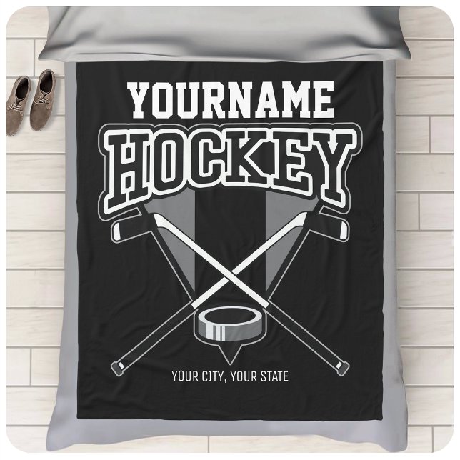 Personalised NAME Hockey Player Stick Puck Team   Fleece Blanket (Creator Uploaded)