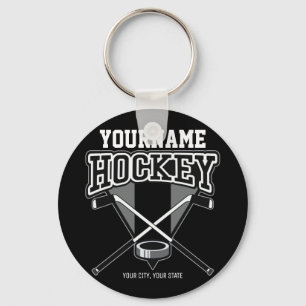 Personalised NAME Hockey Player Stick Puck Team  Key Ring