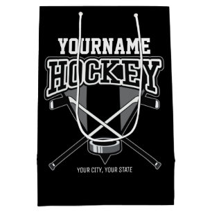 Personalised NAME Hockey Player Stick Puck Team Medium Gift Bag