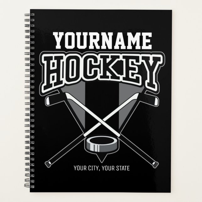 Personalised NAME Hockey Player Stick Puck Team  Planner (Front)