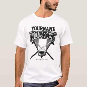 Personalised NAME Hockey Player Stick Puck Team T-Shirt