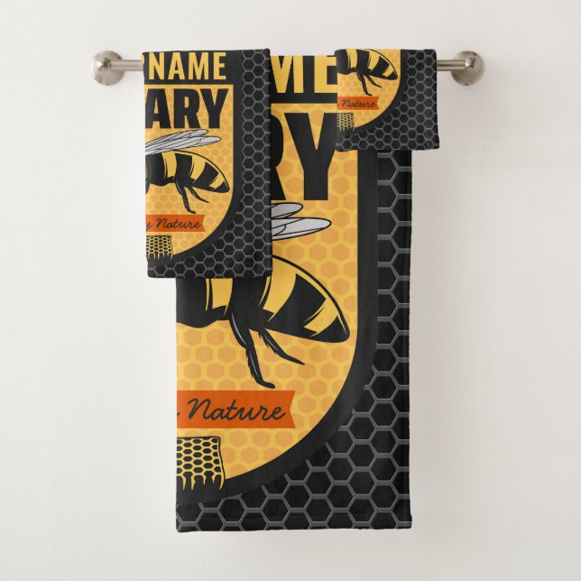 Personalised NAME Honey Bee Apiary Beehives Farm  Bath Towel Set (Insitu)