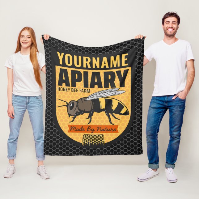 Personalised NAME Honey Bee Apiary Beehives Farm  Fleece Blanket (In Situ)