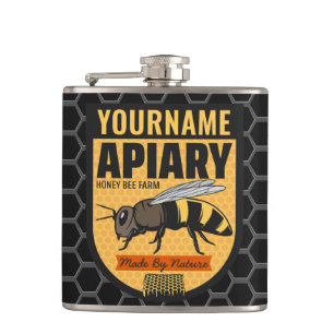 Personalised NAME Honey Bee Apiary Beehives Farm Hip Flask