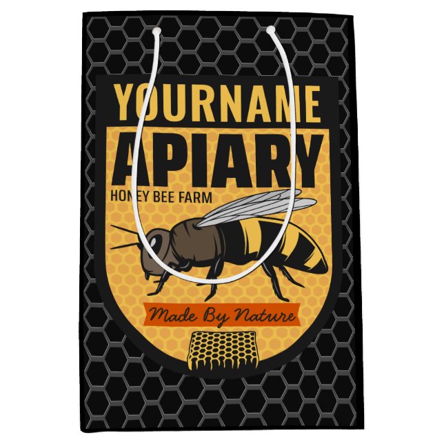 Personalised NAME Honey Bee Apiary Beehives Farm  Medium Gift Bag (Front)