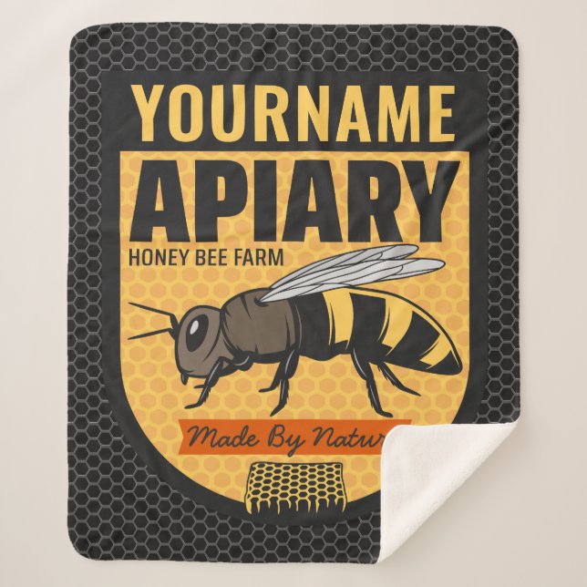 Personalised NAME Honey Bee Apiary Beehives Farm  Sherpa Blanket (Front)