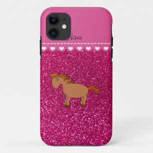 Personalised name horse neon hot pink glitter Case-Mate iPhone case