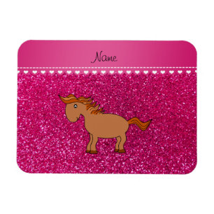 Personalised name horse neon hot pink glitter magnet