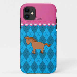 Personalised name horse sky blue argyle iPhone 11 case