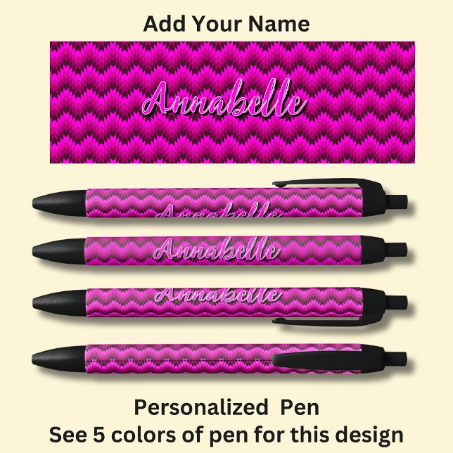 Personalised Name, Hot Pink Chevron Zig Zag  Black Ink Pen (Creator Uploaded)