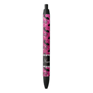 Personalised name hot pink glitter fancy shoes bow black ink pen