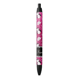 Personalised name hot pink glitter penguins igloos black ink pen