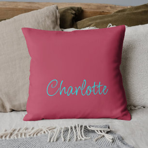 Personalised Name Hot Pink Teal Script Cushion