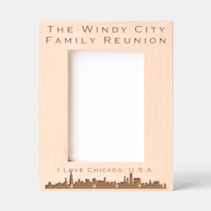 Personalised Name, I Love Chicago USA City Skyline Etched Frames