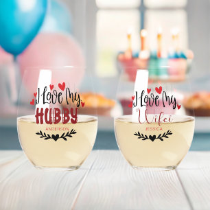 Personalised Name I Love My Hubby Wifei  Stemless Wine Glass