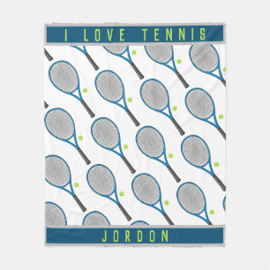 Personalised Name I love tennis racket and ball Fleece Blanket