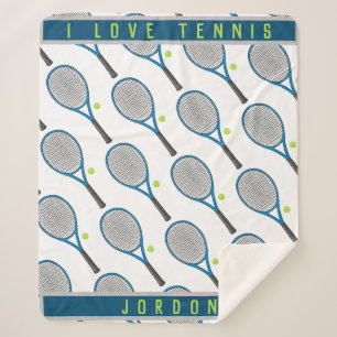 Personalised Name I love tennis racket and ball Sherpa Blanket