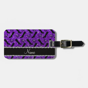 Personalised name indigo purple glitter boots bows luggage tag