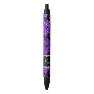 Personalised name indigo purple glitter butterfly black ink pen