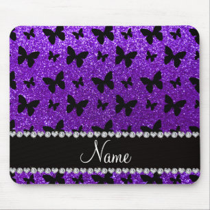 Personalised name indigo purple glitter butterfly mouse pad
