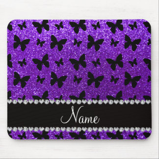 Personalised name indigo purple glitter butterfly mouse pad