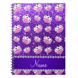 Personalised name indigo purple glitter cow heads spiral notebook