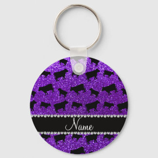 Personalised name indigo purple glitter cows key ring
