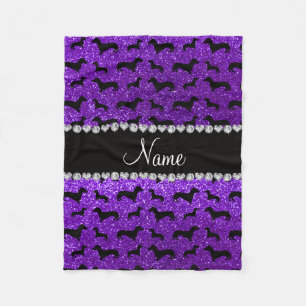 Personalised name indigo purple glitter dachshunds fleece blanket