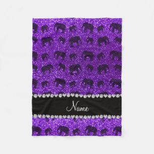 Personalised name indigo purple glitter elephants fleece blanket