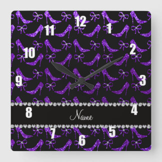 Personalised name indigo purple glitter high heels square wall clock