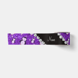 Personalised name indigo purple glitter penguins satin ribbon
