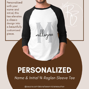 Personalised Name & Initial 3/4 Raglan Sleeve Tee
