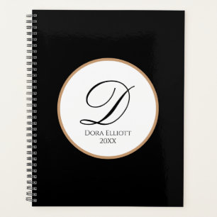 Personalised Name & Initial Black Hard/Soft Cover Planner