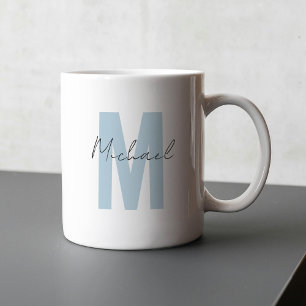 Personalised Name Initial Blue Monogram Cool Coffee Mug