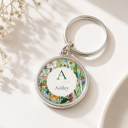 Personalised Name Initial Floral Gift for Her Key Ring