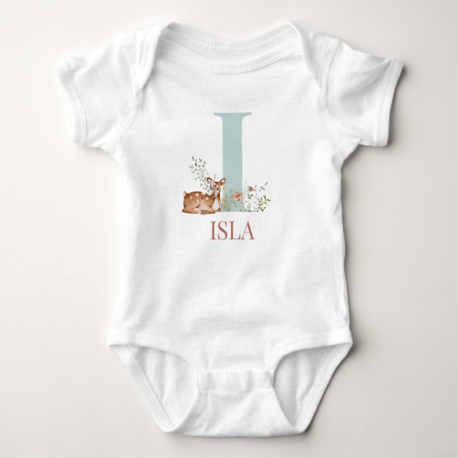 Personalised Name Initial Letter I Baby Bodysuit (Front)