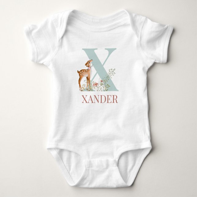 Personalised Name Initial Letter X Baby Bodysuit (Front)