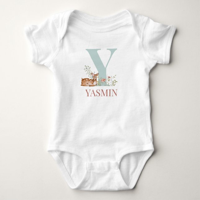 Personalised Name Initial Letter Y Baby Bodysuit (Front)