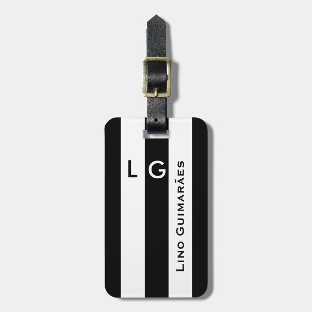 personalised name&initial modern black stripes luggage tag (Front Vertical)