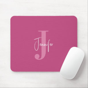 Personalised Name & Initial Modern Girly Deep Rose Mouse Pad