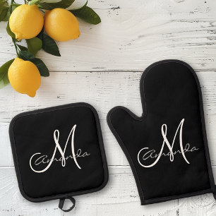 Personalised Name Initial Monogram Oven Mitt & Pot Holder Set