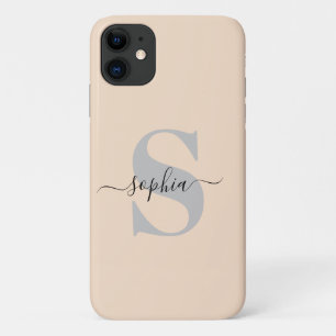 Personalised Name, Initial-Script, Linen/Silver Case-Mate iPhone Case