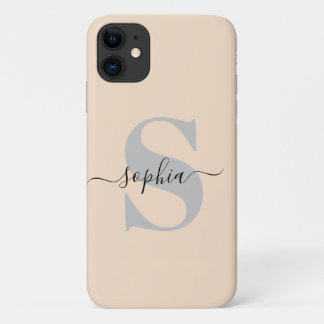 Personalised Name, Initial-Script, Linen/Silver Case-Mate iPhone Case