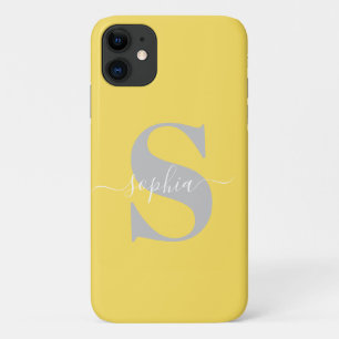 Personalised Name, Initial-Script, Yellow/Silver Case-Mate iPhone Case