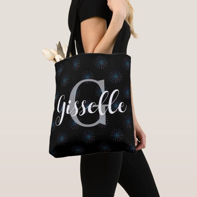 Personalised Name & Initial Starburst Pattern Tote Bag (Close Up)
