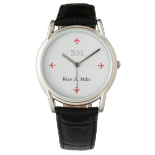 personalised name + initials aeroplanes watch