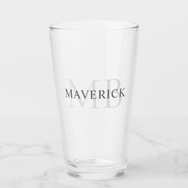 Personalised Name & Initials Monogram Beer Glass (Front)